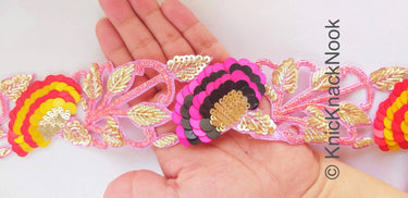Pink / Peach Indian Beaded Lace Trim, Handmade, Sequins Trim